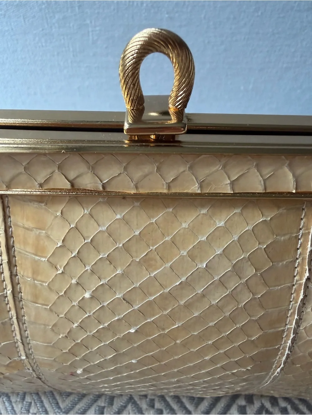 Elegant Yellow Snakeskin Frame Clutch Purse Made In England